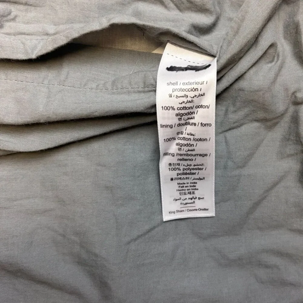 West Elm Airy Cotton Voile Solid Quilted King Sham Set Graystone *FLAW*